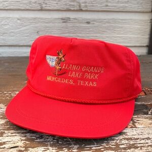 Vintage Llano Grande Lake Park texas trucker hat rope red snapback donkey